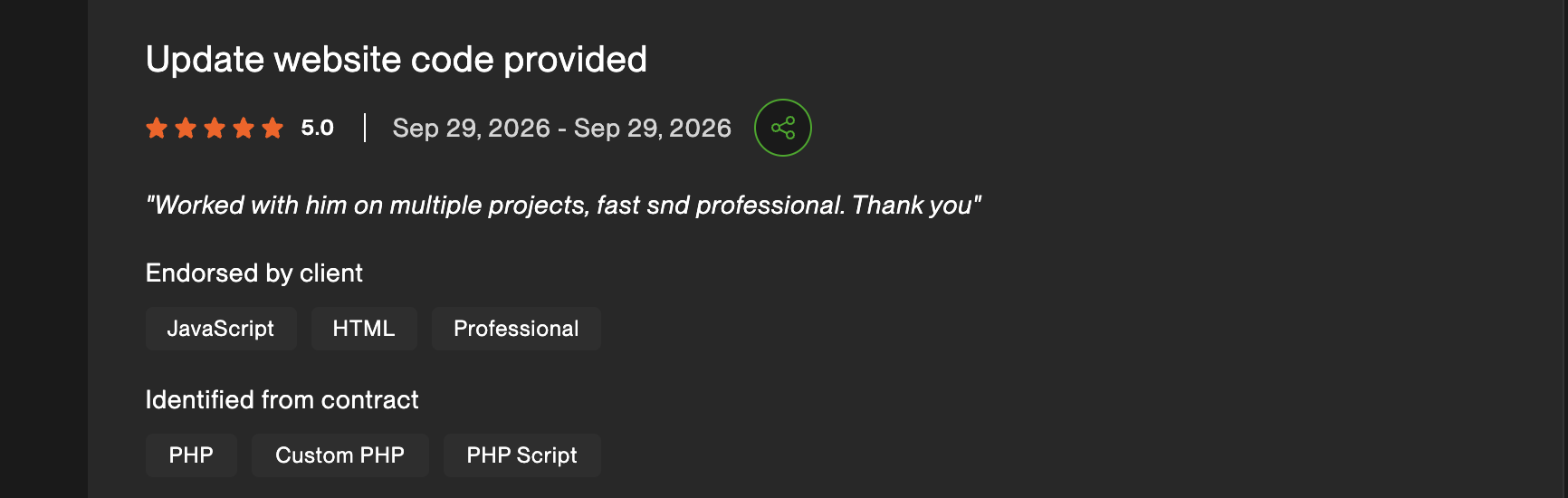 Client review for Website development
